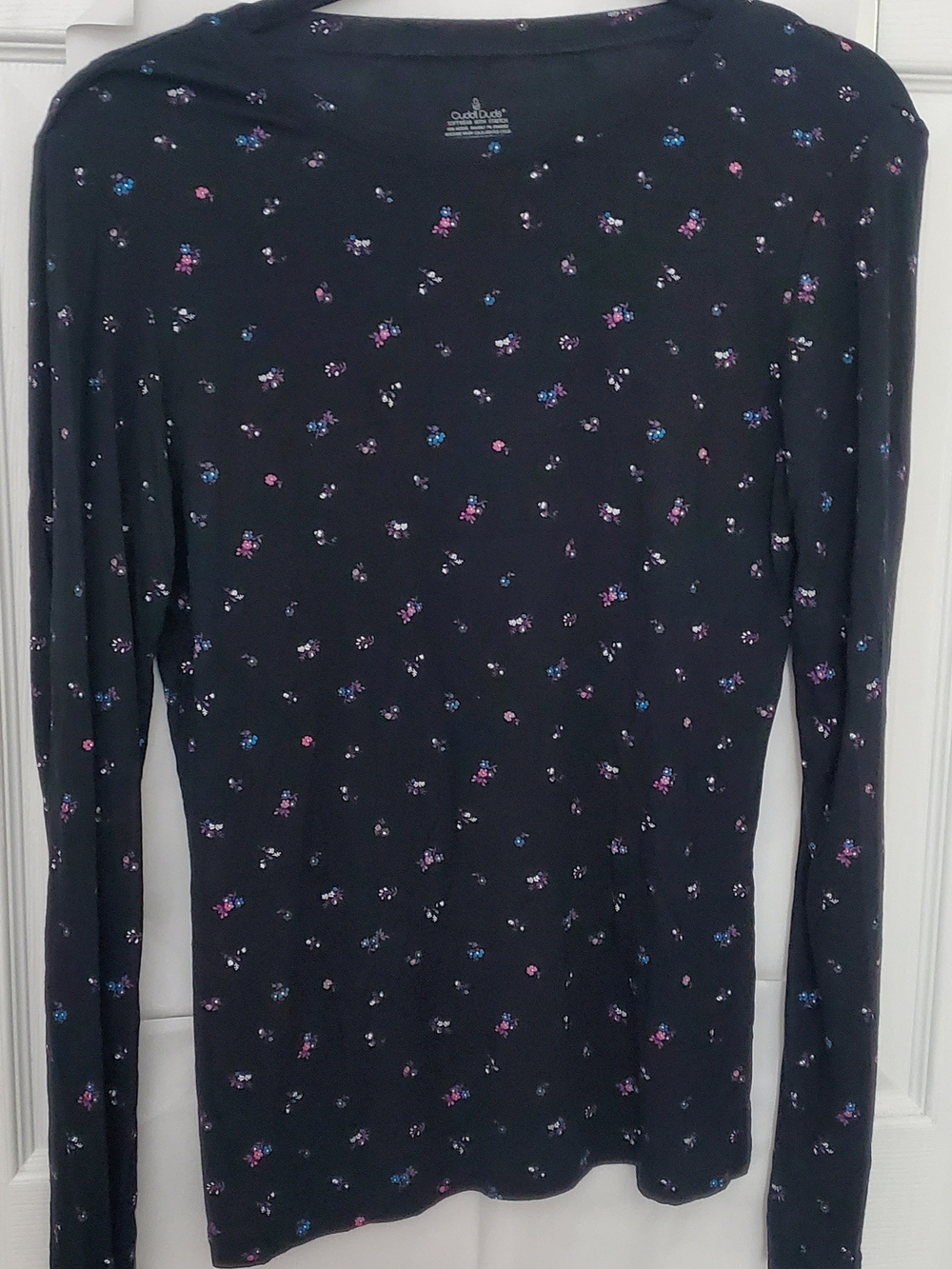 Cuddl Duds Black Floral Print Long-Sleeve